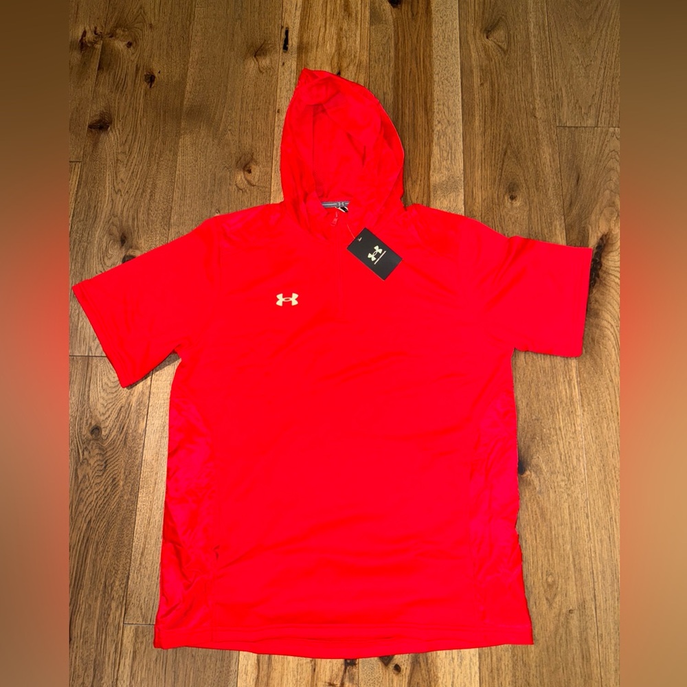 NWT Under Armour MENS SMALL UA Command Short Sleeve Hoodie Red/White 1360690-600